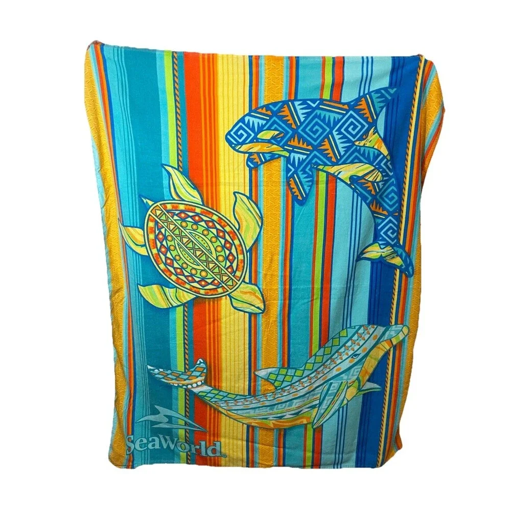 Sea World Beach Towel Turtle Dolphin Polynesian Print 54x68